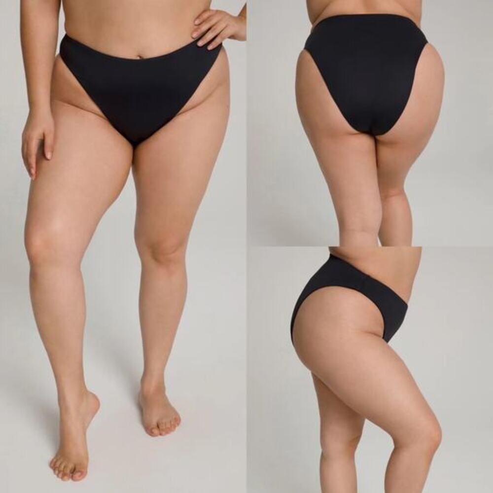 Good American Bikini Bottom Matte Good‎ Waist Cheeky Swim Black